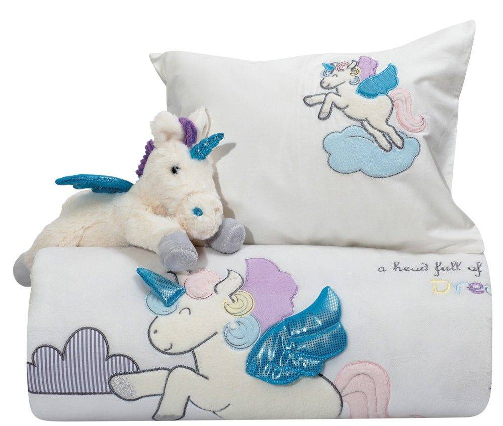 DAS HOME ΣΕΤ ΚΟΥΒΕΡΛΙ-ΜΑΞΙΛΑΡΟΘΗΚΗ-ΛΟΥΤΡΙΝΟ DREAM LINE EMBROIDERY DAS HOME 6463 ΚΡΕΜ/ΡΟΖ UNICORN 110X150CM