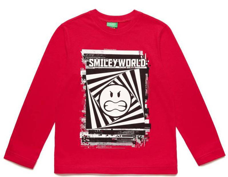 BENETTON ΜΑΚΡΥΜΑΝΙΚΗ ΜΠΛΟΥΖΑ BENETTON 80&#039;S SMILEY WORLD ΚΟΚΚΙΝΗ (90 CM)-(2 ΕΤΩΝ)