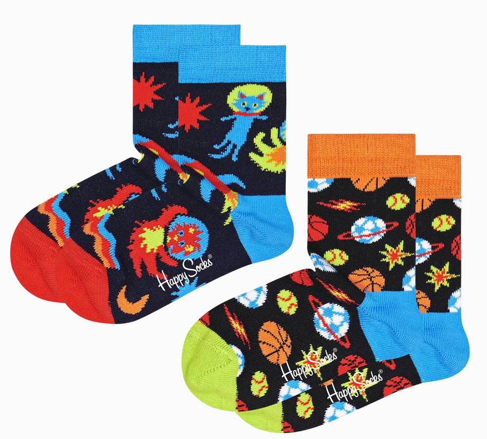 HAPPY SOCKS ΚΑΛΤΣΕΣ HAPPY SOCKS 2-PACK KIDS SPACETIME KSPT02-6500 ΜΠΛΕ ΣΚΟΥΡΟ/ΠΟΛΥΧΡΩΜΟ (EU:22-24)