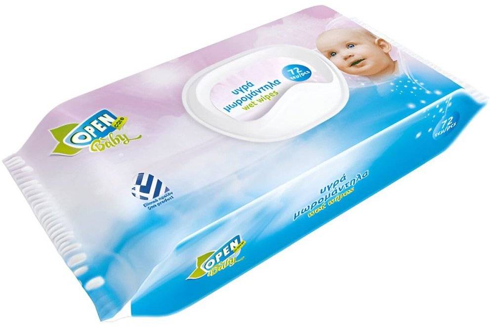 ΜΩΡΟΜΑΝΤΗΛΑ OPEN CARE BABY ΜΕ ΚΑΠΑΚΙ 72 ΤΜΧ