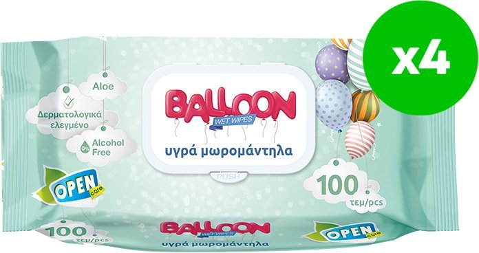 OPEN CARE ΜΩΡΟΜΑΝΤΗΛΑ OPEN CARE BALLOON ΜΕ ΚΑΠΑΚΙ 4Χ100 ΤΜΧ